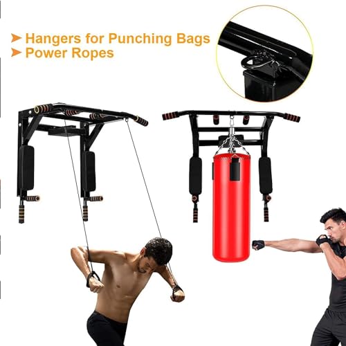Wall Mounted Pull Up Bar - Heavy Duty Strength Training Fitness Equipment, Multifunctional Power Tower Dip Station Support to 550lbs