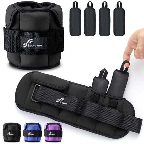 Sportneer Adjustable Ankle Weights for Women & Men, Leg Weights Set with Removable Weights, Upgraded with Handles for Easy Adjustment, Comfortable & Secure for Walking, Pilates, Workout - color: Black, size: 3.5 lbs x 2
