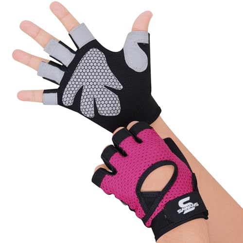 SAWANS Gym Gloves for Men & Women Ladies Weight Lifting Gloves Fitness Workout Breathable Training Non-Slip Grip Silicone Palm Protection Exercise Snug fit Hanging Pull-Ups Dumbbell