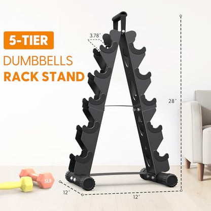 AmazeFan 5 Tier | 3-Tier Dumbbell Rack Stand Only, A-Frame Design Weight Rack with Handle, Weights Metal Strength Training Dumbbells Storage Rack for Home Gym Space Saver (Dumbells not Included)
