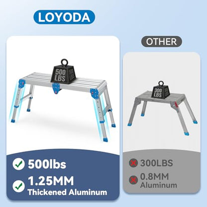 Work Platform 500 Lbs, Folding Step Stool with One-Touch Automatic Fold, 4 Height Adjustment Step Platform, Perfect for RV Cleaning, Home Painting and Reaching High Places, Larger, Blue