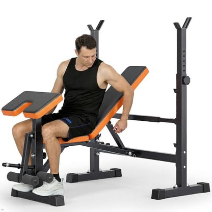 YOLEO 880-1980Lbs Standard/Olympic Weight Bench with Rack, Foldable Bench Press Set Home Gym Strength Series for Beginner/immediate/Advanced Fullbody Workout
