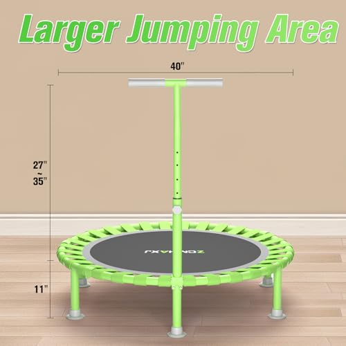 Foldable Mini Trampoline, 40" Rebounder Trampoline for Adults & Kids, 450lbs Capacity with T-Shaped Adjustable Bar, Indoor Fitness Workout Exercise Equipment - color: Green