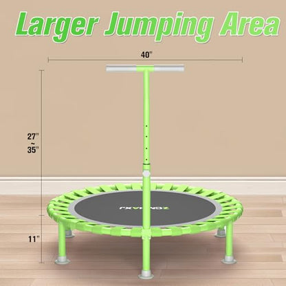 Foldable Mini Trampoline, 40" Rebounder Trampoline for Adults & Kids, 450lbs Capacity with T-Shaped Adjustable Bar, Indoor Fitness Workout Exercise Equipment - color: Green