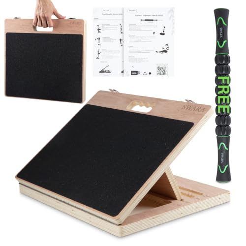 17″ Wide, Premium Portable Wooden Slant Board, Thicker Bottom, Squats & Calf Stretching – Professional Adjustable Calf Stretcher Slant Board, Exercise Guide & Bonus Muscle Roller, Physical Therapy - color: Natural, size: 14x17 Inch