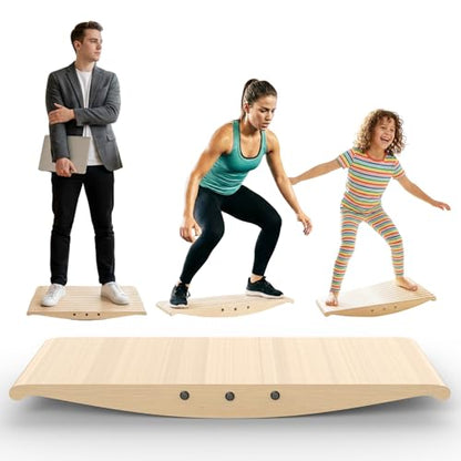 Wood Balance Board for Standing Desk - 360° Wobble Board for Anti-Fatigue & Core Strength Training - Anti-Slip Rocker for Surf, Skate & Ski Simulation, Supports 330lbs