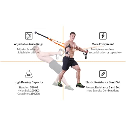 Bodyweight Resistance Training Straps,Training straps Complete Home Gym Fitness Trainer kit for Full-Body Workout Easy Setup Gym Home Outdoors