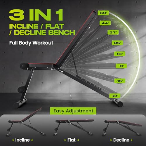 OPPSDECOR Weight Bench for Home Gym, 660LBS Capacity Full Body Workout Bench, 30in Extended Backrest for Bench Press, 8 Adjustable Incline Flat Decline Strength Training, Fast Fold to Save Space