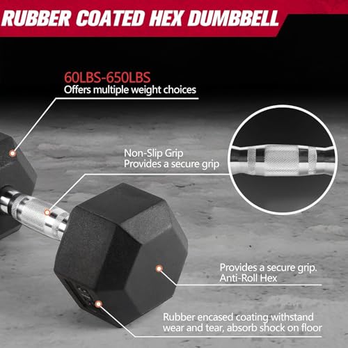 RitFit Rubber Hex Dumbbell Set with Storage Weight Rack - style: 660 LBS (5-55LB)
