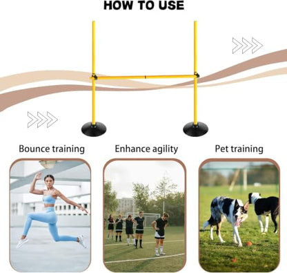 Adjustable Height Agility Hurdle Set Multi-Function Soccer Trainning Pole Set Coaching Sticks with Rubber Base - color: 3.3 FT, style: Pack of 3