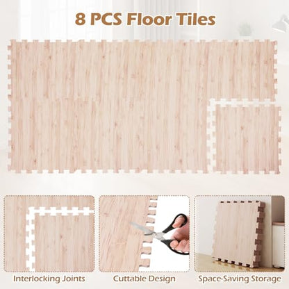 Giantex Wood Grain Floor Tiles Foam Mat, 32 PCS EVA Foam Puzzle Mats, 20'' x 20'' Interlocking Exercise Mat, Floor Padding for Furniture, Living Room, Bedroom, Gym, Home Office, Basement, Light Oak - size: 84 sq. ft. (32 pcs)