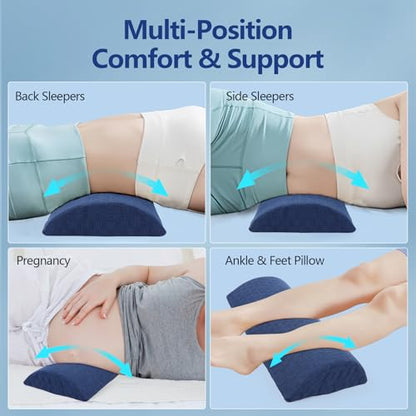 Cozyhealth - 2.95" H*18.7" L - Soft Small Lumbar Pillow for Sleeping, Memory Foam Back Lumbar Support Cushion for Lower Back Pain Relief Bed Waist Sleep Support Pillow for Side, Back(Dark Blue, Small)