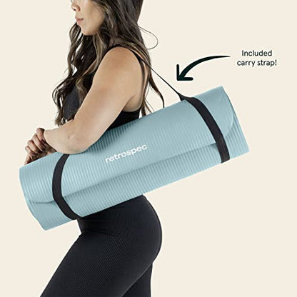 Retrospec Solana Yoga Mat 1" Thick w/Nylon Strap for Men & Women - Non Slip Exercise Mat for Home Yoga, Pilates, Stretching, Floor & Fitness Workouts