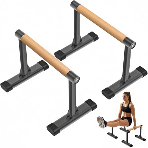 Kipika Parallette Bars for Calisthenics - Push Up & Dip Bar with Wood Handles, Rock-Free Support for Handstand, L-Sit & Home Strength Training, 600LB Capacity, 12" Height - color: B- Wood