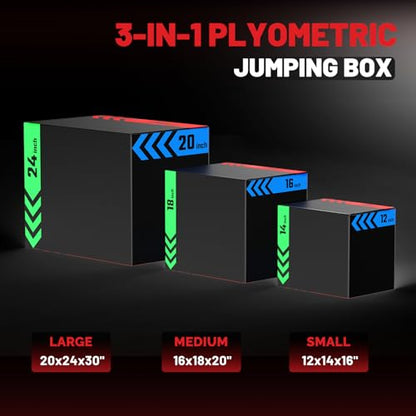 papababe 3-in-1 Plyometric Box Multi-use Jumping Exercise Equipment Trainer with Anti Slip Surface and High Density Foam for Workout Training - style: 16 x 18 x 20 inch (30lbs)