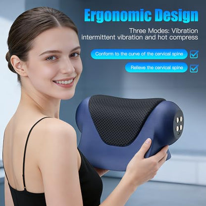 Neck Massager with Heat, Red Light & Vibration Adjustable, Heated Neck Stretcher with 3 Modes, Rechargeable Cervical Traction Device for Pain Relief & Muscle Relaxation, Gift for Women Men