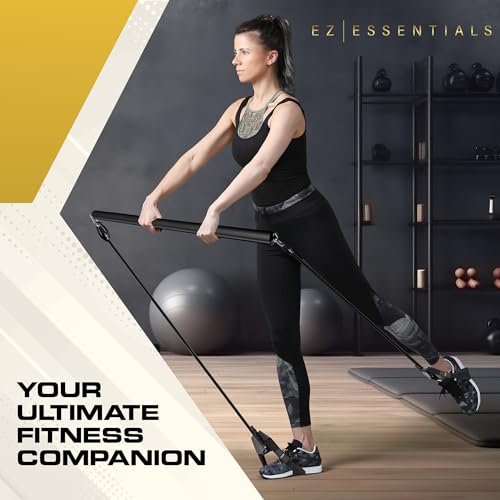 Pilates Bar Kit with Resistance Bands for Women & Men(30,40,50 Lbs), Pilate Bar with Non-Slip Foot Belts, 3-Section Pilates Bar Workout Equipment for Legs, Hip, Waist and Arm