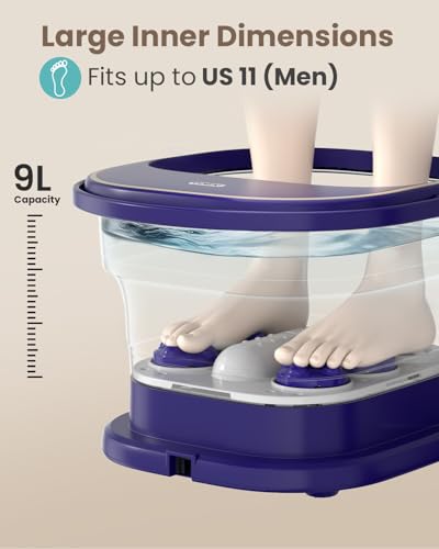 Electric Foot Bath Massager with Remote, 16 Motorized Massage Balls for Stress Relief, Collapsible Foot Spa Bath Massager with Heat, Pedicure Spa Tub with Temp Control, Purple - color: Purple