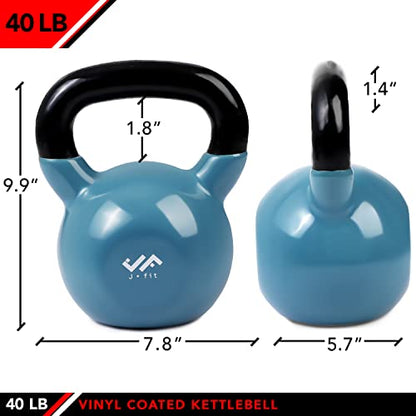 JFIT Kettlebell Weights Vinyl Coated Iron - style: 40lb (Steel Blue)