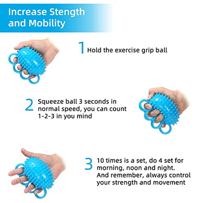 Hand Exercise Ball Finger Therapy Ball - Grip Strengthening, Improve Flexibility, Squeeze Stress Relief Balls, Resistance Strength Trainer for Hand