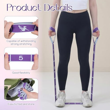 4 Pcs 12 Loops Stretch Bands for Yoga, Pilates, Physical Therapy - Elastic Strap for Flexibility, Leg Exercise, Dance Fitness Equipment (2 Purple, 2 Pink)