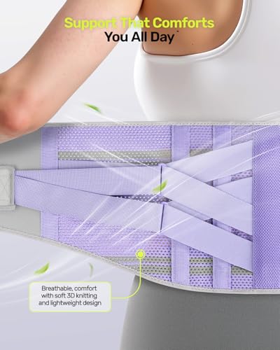 Rakiie Back Brace for Lower Back Pain Women with 9X Support System, Ergonomic Lumbar Support for Pain Relief, Breathable Mesh Design with 3D Silicone Pad for Sciatica,Purple Size S (Waist: 28.7"-35.8")