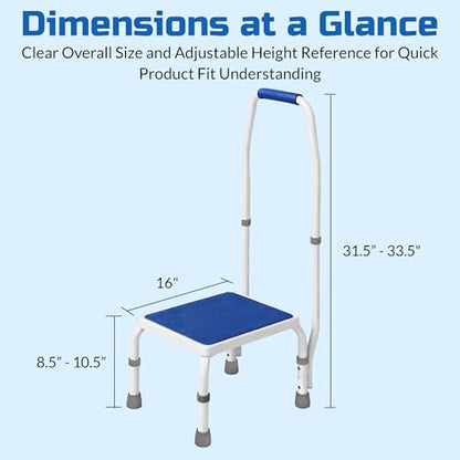 Platinum Health AdjustaStep(tm) Deluxe Step Stool/Footstool with Handle/Handrail, Height Adjustable. Modern White/Blue Design. Padded Non-Slip Handle. 300 lb. Capacity - size: 300 lb. Capacity - 1 Step