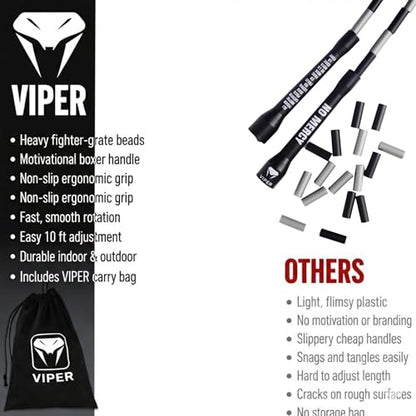 VIPER Beaded Jump Rope – 10ft Adjustable Skipping Rope with Durable PE Beads & Non-Slip Handles for Boxing, CrossFit, MMA, Cardio Fitness Training, Speed & Endurance Workouts Indoor & Outdoor