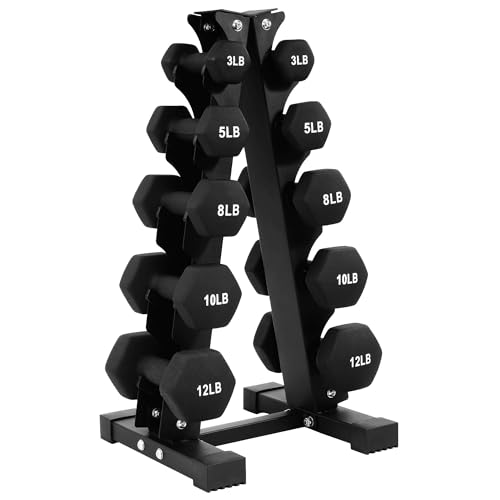 BalanceFrom Neoprene Coated Iron Dumbbell Hex Weights Set with Stand – Color-Coded or Black Options with Non-Slip Grip for Strength Training, Resistance Workouts, and Home Gym Fitness - style: 76LB Set