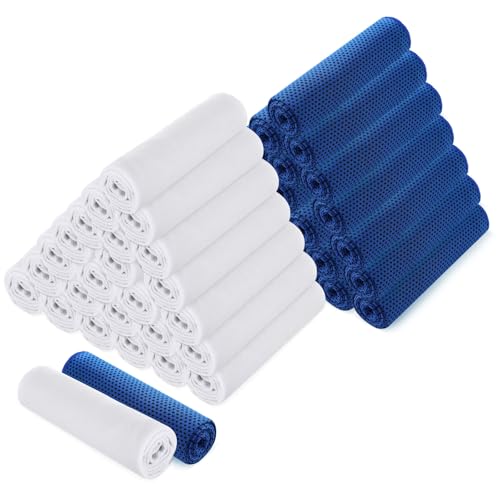 Hosuly 50 Pack Cooling Towels, 40"x12" Yoga Towels Ice Breathable Soft Chilly Sweat Rag Microfiber Workout Rags for Neck and Face for Gym Golf Sport Running - color: Dark Blue, White