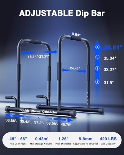 2026 Upgrade Adjustable 2-in-1 Dip Bar Station & Push Up Bars for Home Gym Calisthenics Equipment Parallel Bars with 420LB Stable Design, Functional Heavy Dip Stand,Black - color: Black