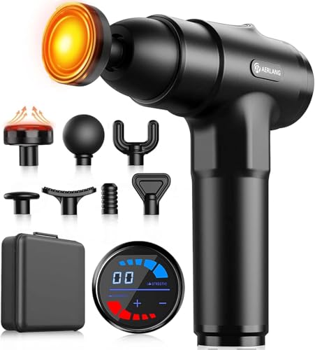 AERLANG Massage Gun with Heat Deep Tissue Back Massager Neck Massager for Pain Relief,Muscle Percussion Massage Gun, Birthday Gifts for Men Women Dad him Handheld Message Gun with 7Heads&Silent - color: Black