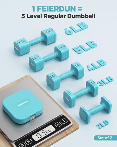 FEIERDUN DB3 5-in-1 Adjustable Dumbbell Set, 6LB/10LB Pair Adjustable Weights for Women at Home, Dual Locking Stable Hand Weights with TPU Soft Handle, Home Gym, Rehab, Pilates, Yoga, Strength Training - color: C-Mint Blue, style: 6LBS Pair (12LBS Total)
