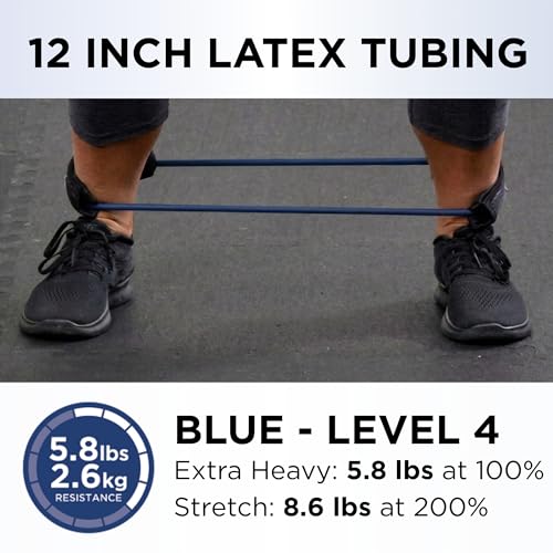THERABAND Resistance Tubing with Cuffs, Extra Heavy Blue Level 4, Exercise Bands for Lower Body Workouts, Physical Therapy, Pilates & At-Home Training - color: Level 4 / Extra Heavy - Blue