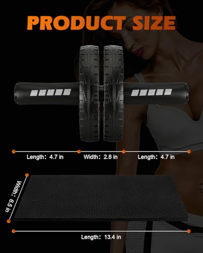 Upgraded Ab Roller Wheel, Abdominal Core Workout Equipment for Home Gym with Knee Pad, Full Body Strength Training Fitness Tool for Men and Women