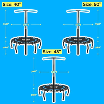 YORIN Rebounder Tranpoline for Adults, 330LBS Fitness Indoor Tranpoline, 40" 48" 50" Mini Exercise Tranpoline with Bungees, Stable Quiet Workout Small Tranpoline, Equipment Exercise at Home