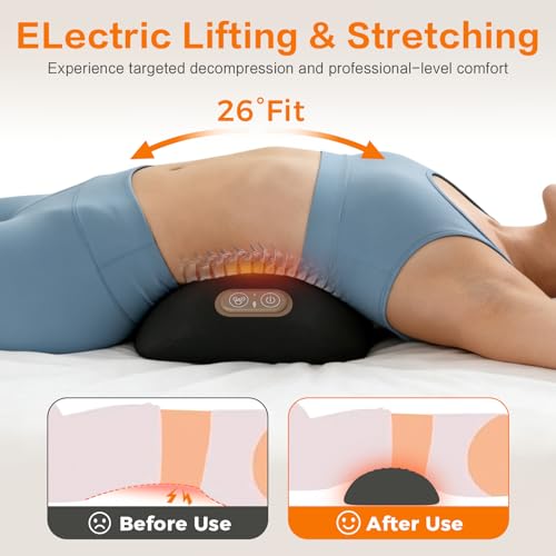 3-in-1 Electric Back Massager Pillow with Heat, Vibration and Traction, Triple Fusion Lumbar Support Massager for Bed or Chair, Designed for Daily Back Relaxation and Spine Support
