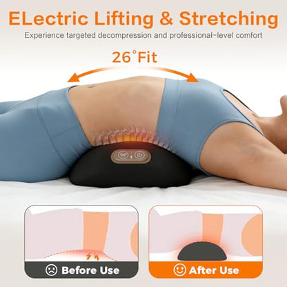 3-in-1 Electric Back Massager Pillow with Heat, Vibration and Traction, Triple Fusion Lumbar Support Massager for Bed or Chair, Designed for Daily Back Relaxation and Spine Support