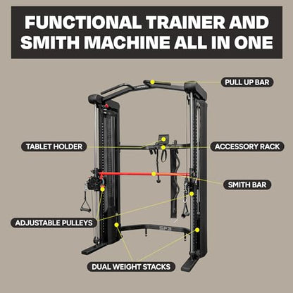Inspire Fitness Home Gym Functional Trainer with Selectorized Smith Bar - Compact Home Workout Machine with Accessories and 2 x 165 lb Weight Stacks - style: Inspire w/ Selectorized Smith Bar