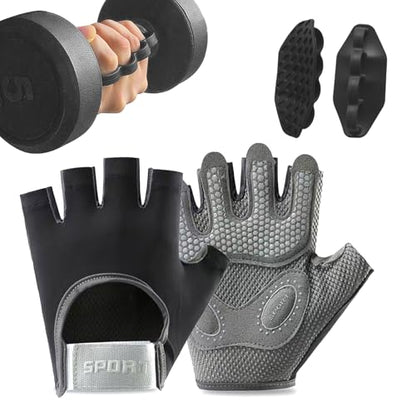 Breathable Weight Lifting Gloves& Weight Lifting Grips, Gloves - Fingerless with Full Palm Protection & Grip & Shock Absorption for Women & Men's Fitness Training（2PCS）