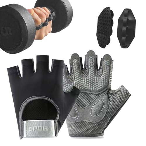 Breathable Weight Lifting Gloves& Weight Lifting Grips, Gloves - Fingerless with Full Palm Protection & Grip & Shock Absorption for Women & Men's Fitness Training（2PCS）