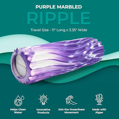 Ripple Travel Foam Roller (11" x 3.35") Firm Mini Foam Roller for Physical Therapy, Deep Tissue Massage, Back Pain - High Density, Ergonomic Wave Textured - Yoga, Exercise (Purple Marbled) - color: Purple Marbled