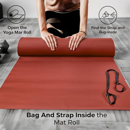 Thick Yoga Mat for Exercise & Pilates – Non Slip Yoga Mats with Strap, Extra Wide Gym Matt for Home, Lightweight & Durable Pilates Mat for Studio Fitness