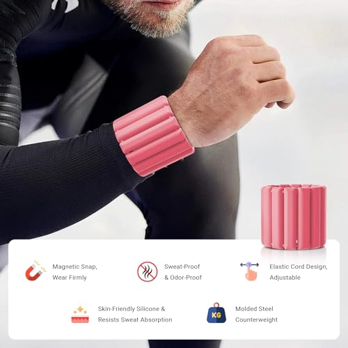 Li Fitness Wrist & Ankle Weights for Women & Men，Wearable Arm & Leg Weights Set of 2(1Lbs Each)，Adjustable Magnetic Snap Ankle/Wrist Weights for Gym, Running, Swimming, Yoga & Pilates