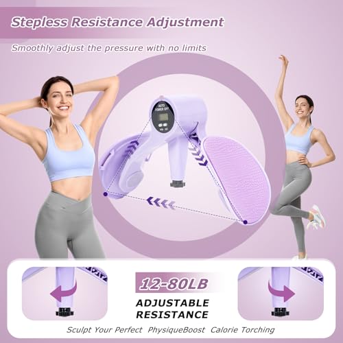 Thigh Trainer [2026 Upgraded], 12-80LB Thigh Trainer Thigh Exerciser, LED Pelvic Floor Exercise Devices, 360° Inner Thigh Exerciser, Thigh Hip Trainer Kegel Excerciser with 50LB Resistance Band