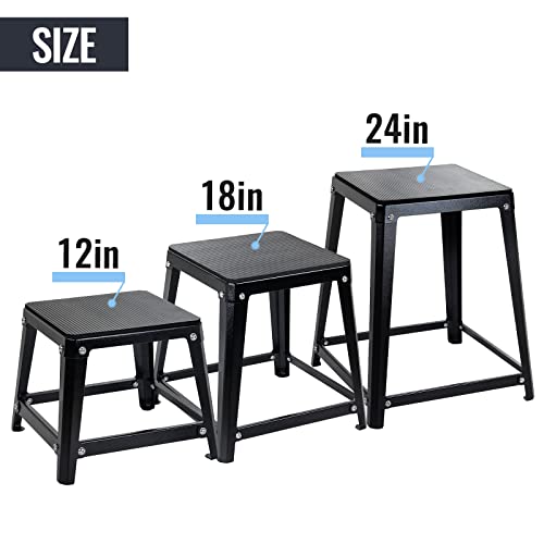 Metal Plyometric Jumping Box, Steel Fitness Exercise Jump Platforms Box for Conditioning Strength and Agility Training, 12 Inch Anti-Slip Workout Step Up Box for Home Gym - size: 12in18in24in