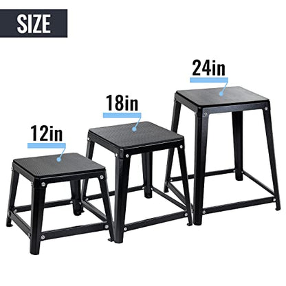 Metal Plyometric Jumping Box, Steel Fitness Exercise Jump Platforms Box for Conditioning Strength and Agility Training, 12 Inch Anti-Slip Workout Step Up Box for Home Gym - size: 12in18in24in