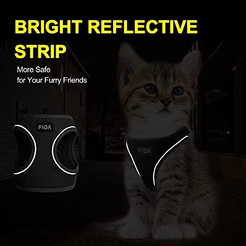 Fida Comfy Dog Harness with Leash, Cat Vest Harness Escape Proof, Breathable Lightweight Soft Mesh, Adjustable Reflective Step-in Harness for Puppy Toy Breeds & Extra-Small Pet (XXS, Black) - color: Black, size: XXS (Neck:11.4"-12.2"; Girth:12.6"-14.2")