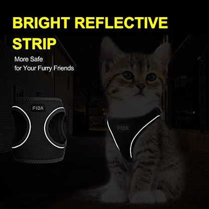 Fida Comfy Dog Harness with Leash, Cat Vest Harness Escape Proof, Breathable Lightweight Soft Mesh, Adjustable Reflective Step-in Harness for Puppy Toy Breeds & Extra-Small Pet (XXS, Black) - color: Black, size: XXS (Neck:11.4"-12.2"; Girth:12.6"-14.2")