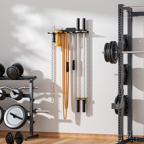 Barbell Wall Holder,Single Barbell wall Mount Hanger,Garage Gym Bar Wall Rack,Vertical Olympic Hanger wall Mount Rack,Space Saving Gym Accessory,Holds Under 33mm Bar Size(Black) - color: Black 8 hooks